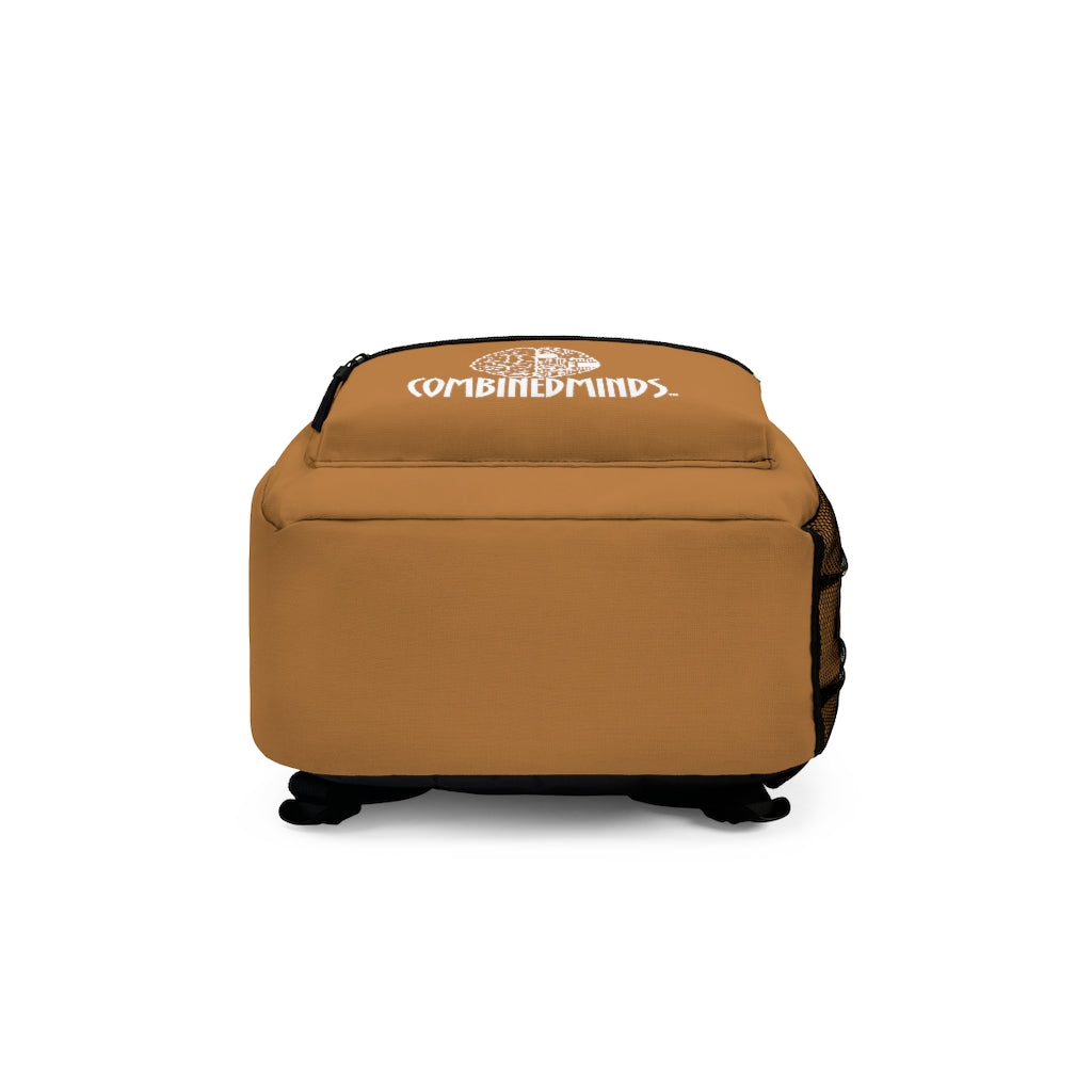 CombinedMinds Backpack - Light Brown White Logo
