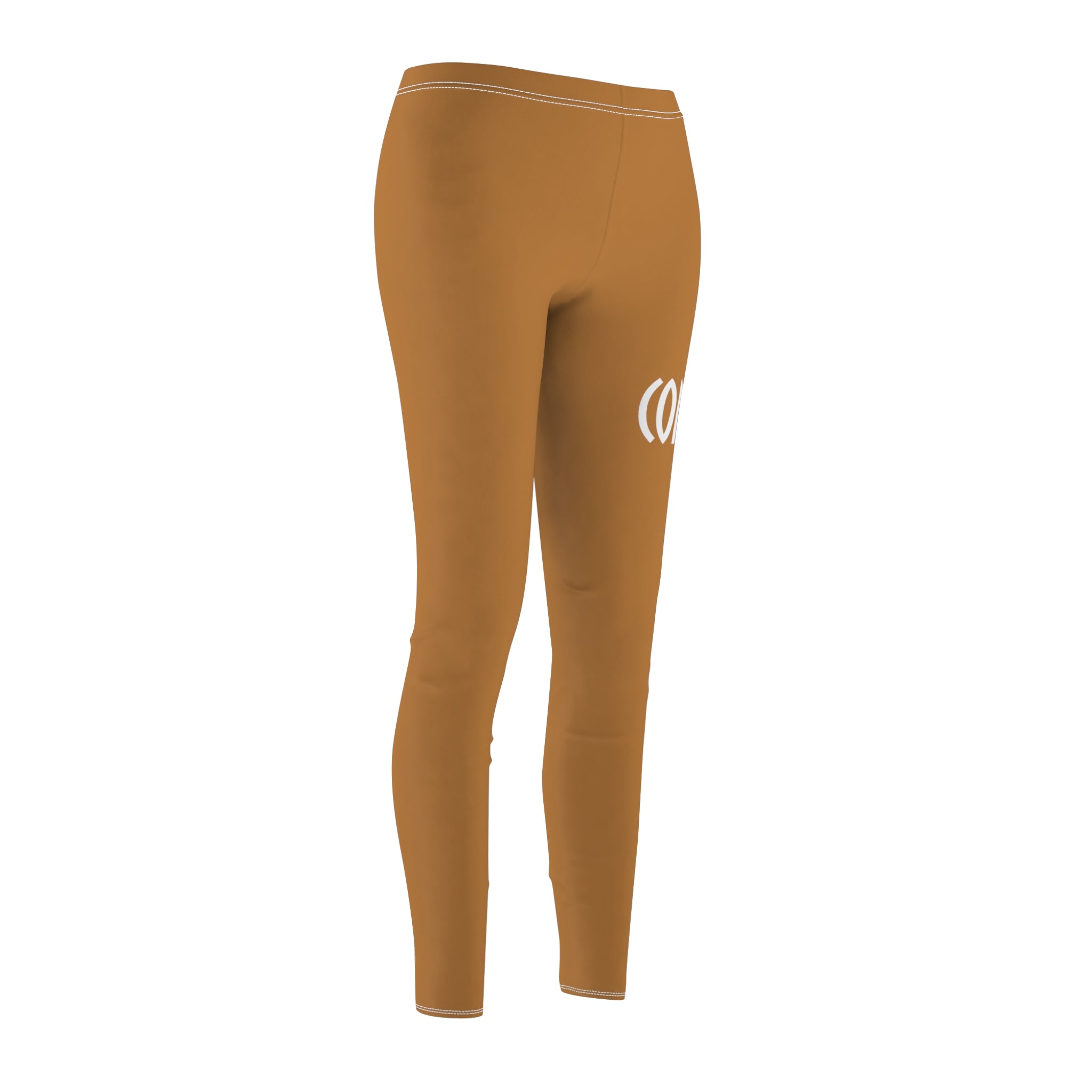 CombinedMinds Women's Cut & Sew Casual Leggings-Light Brown/White Logo
