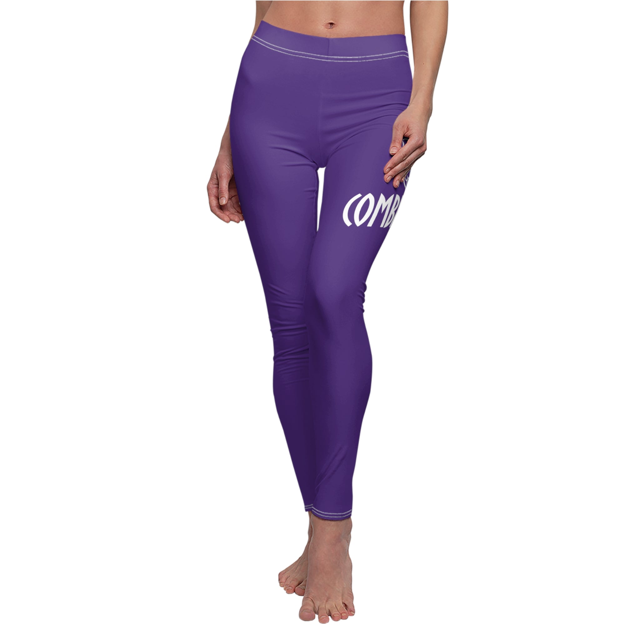 CombinedMinds Women's Cut & Sew Casual Leggings-Purple/White Logo
