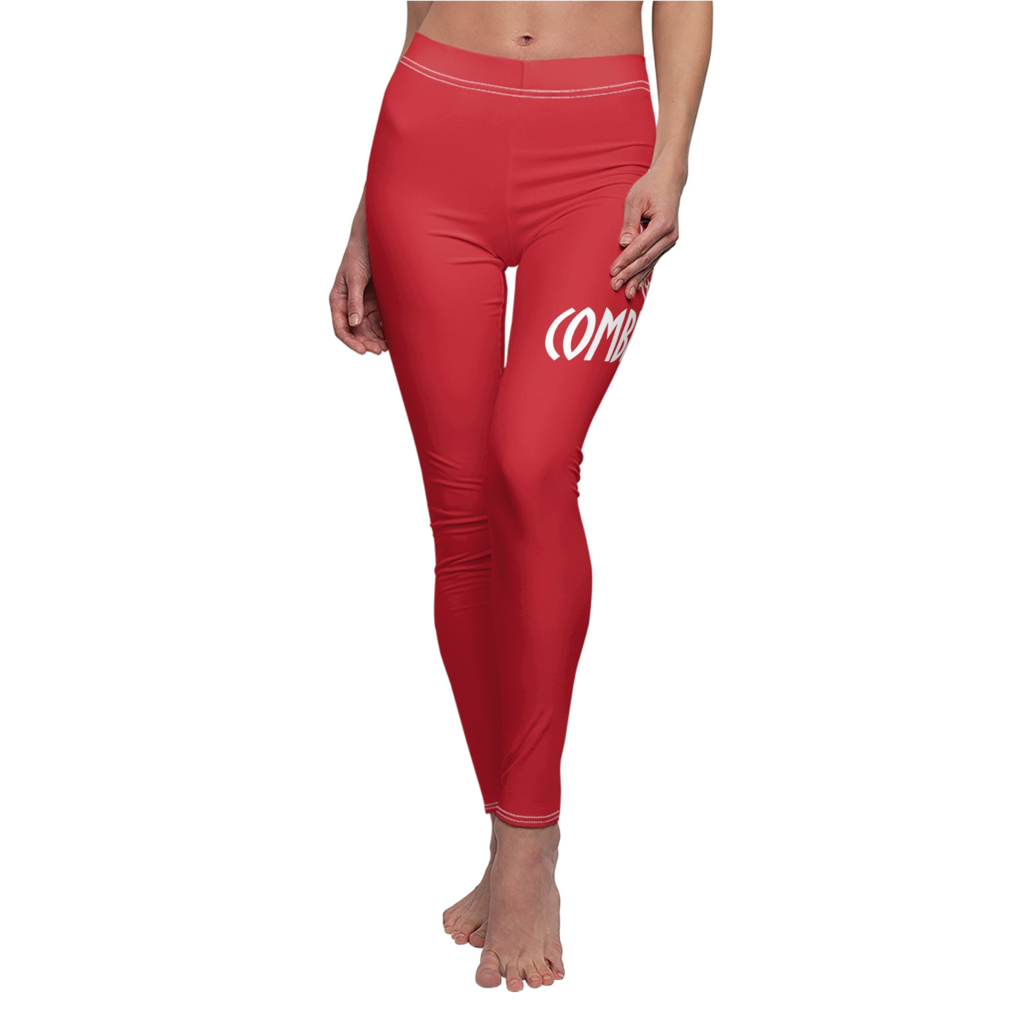 CombinedMinds Women's Cut & Sew Casual Leggings-Red/White Logo
