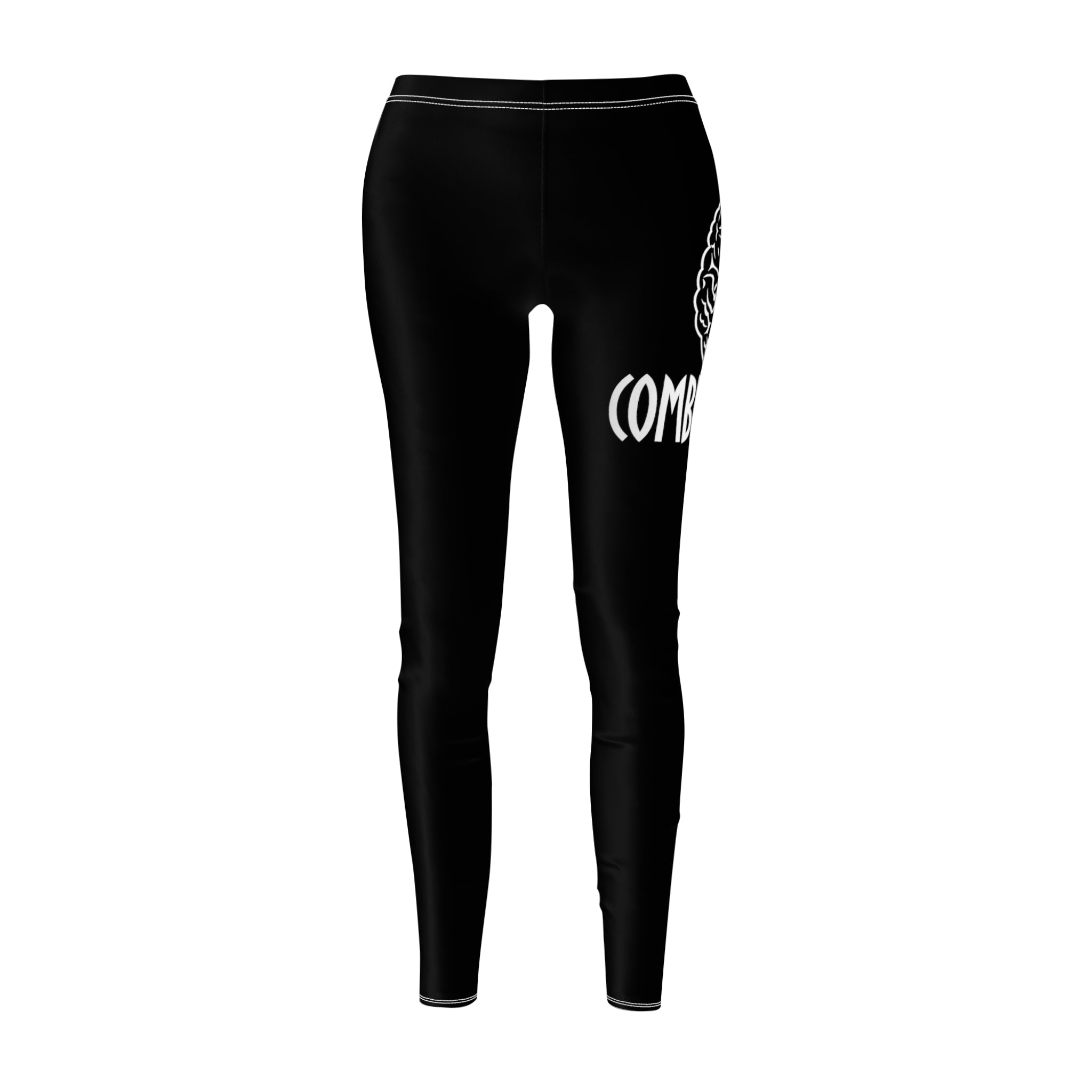 CombinedMinds Women's Cut & Sew Casual Leggings-Black/White Logo