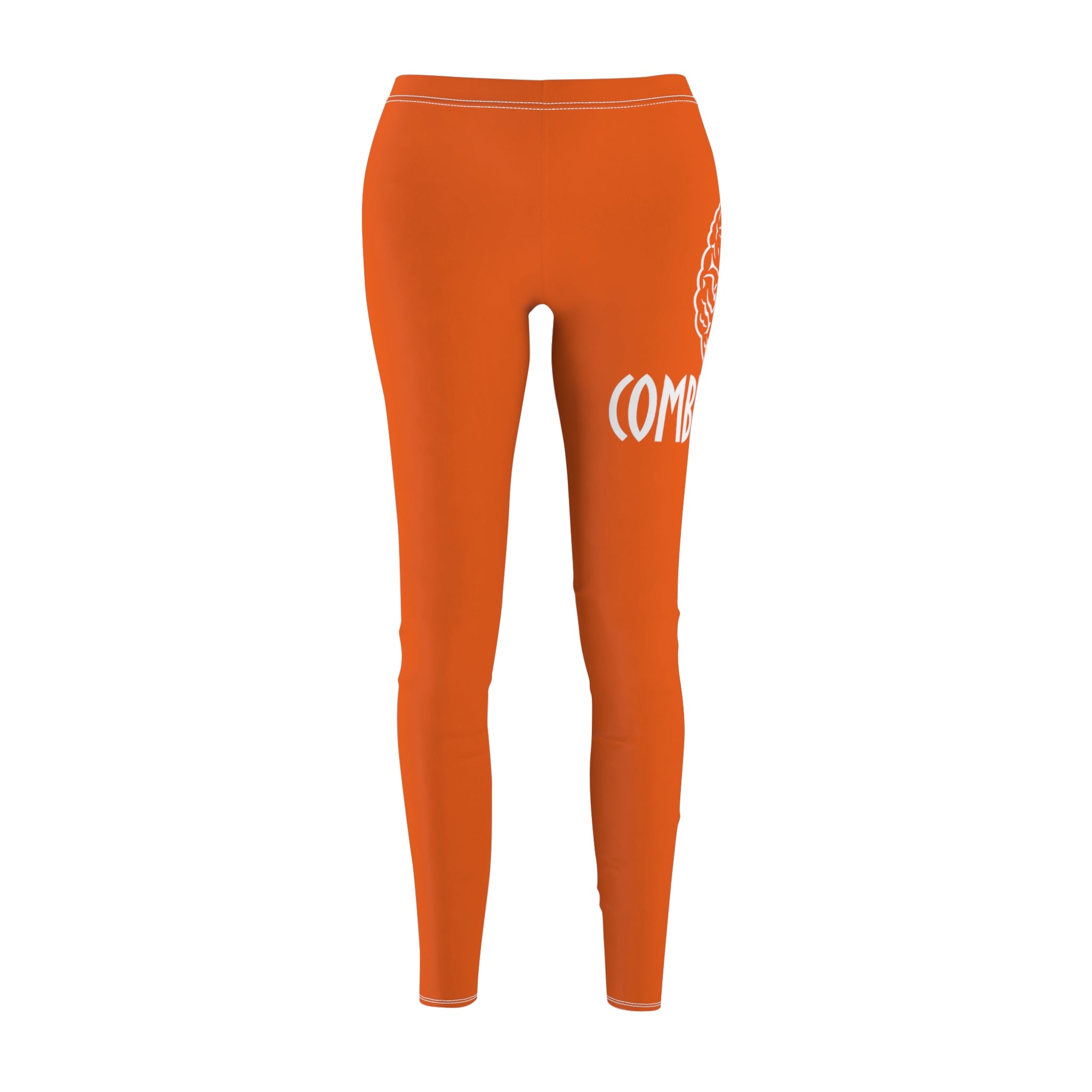 CombinedMinds Women's Cut & Sew Casual Leggings-Orange/White Logo