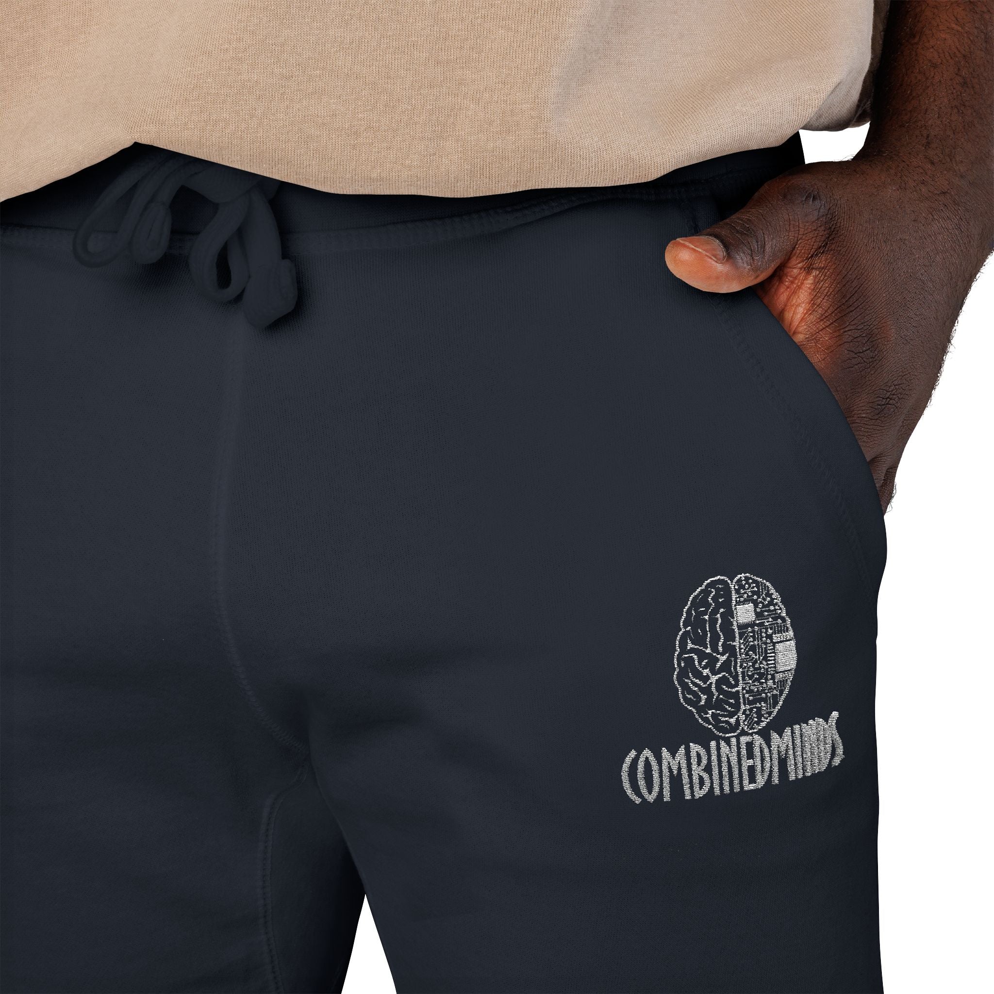 CombinedMinds Unisex Fleece Sweatpants (Embroidery) White Logo