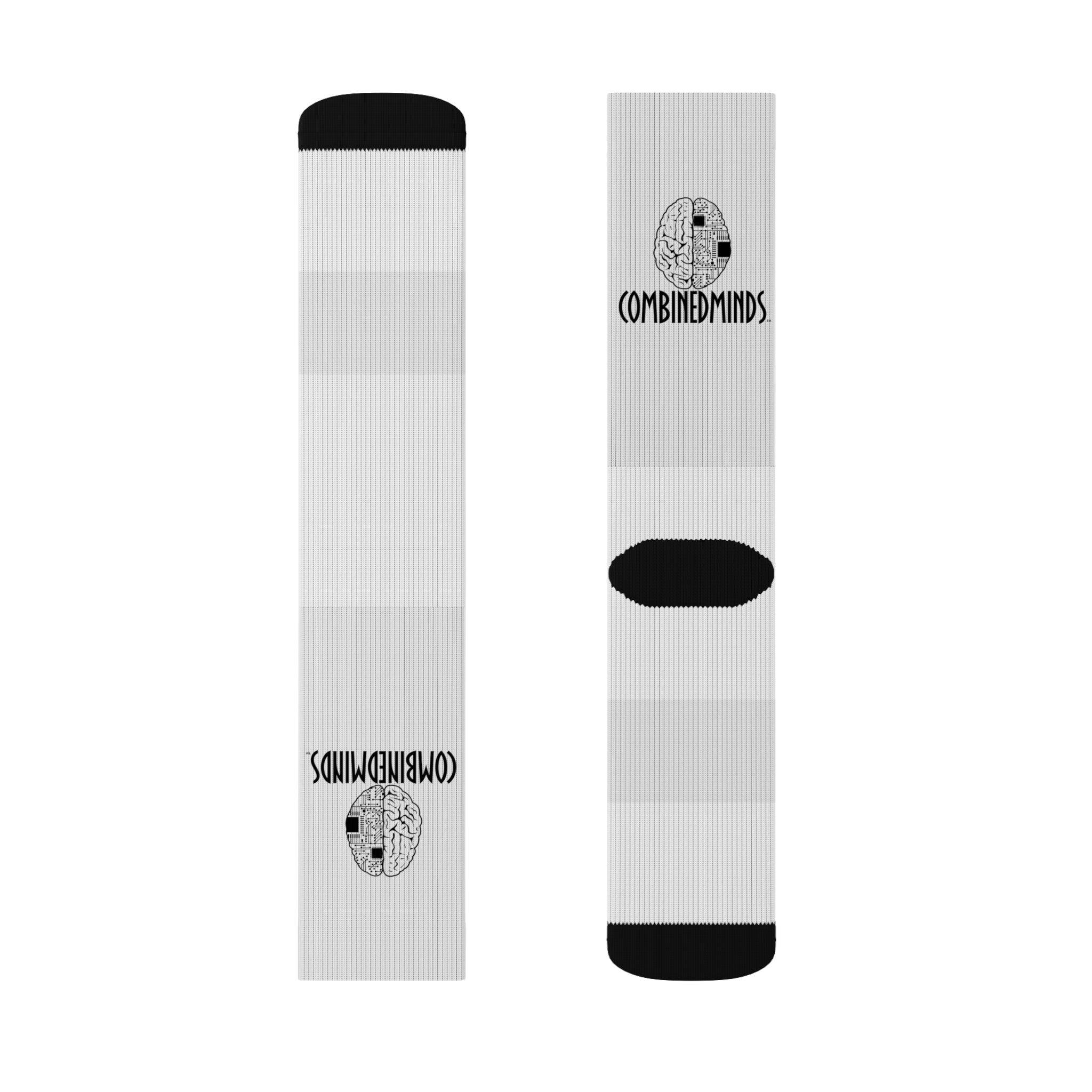 CombinedMinds Sublimation Socks- White Black Logo
