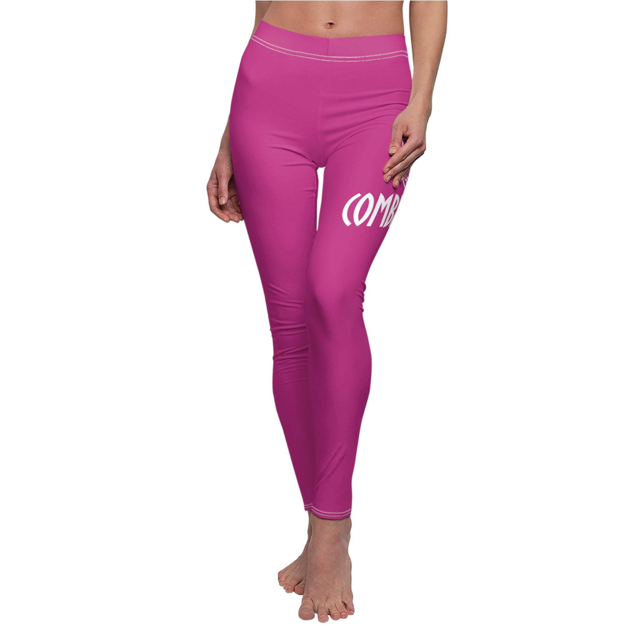 CombinedMinds Women's Cut & Sew Casual Leggings-Pink/White Logo