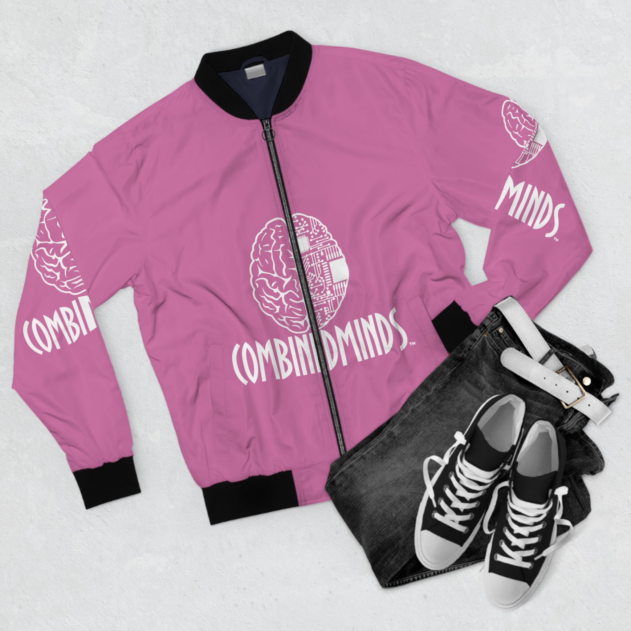 CombinedMinds Bomber Jacket - Light Pink/White Logo