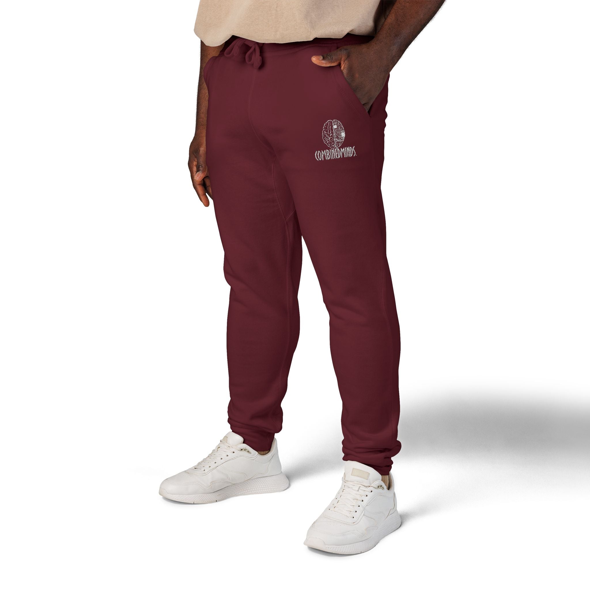 CombinedMinds Unisex Fleece Sweatpants (Embroidery) White Logo