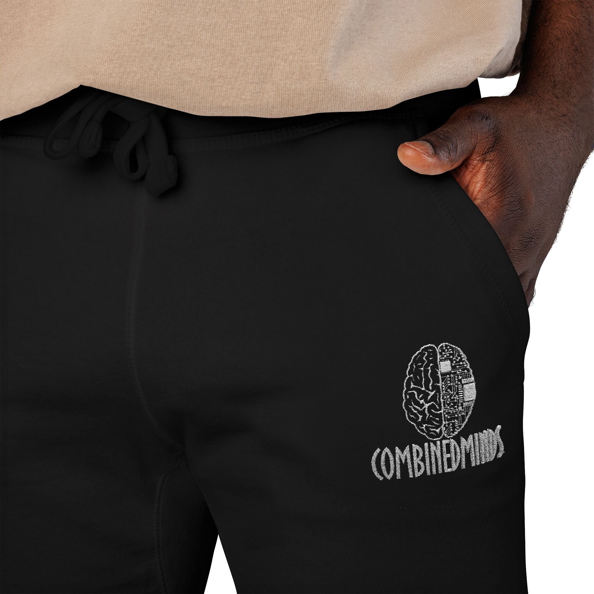 CombinedMinds Unisex Fleece Sweatpants (Embroidery) White Logo