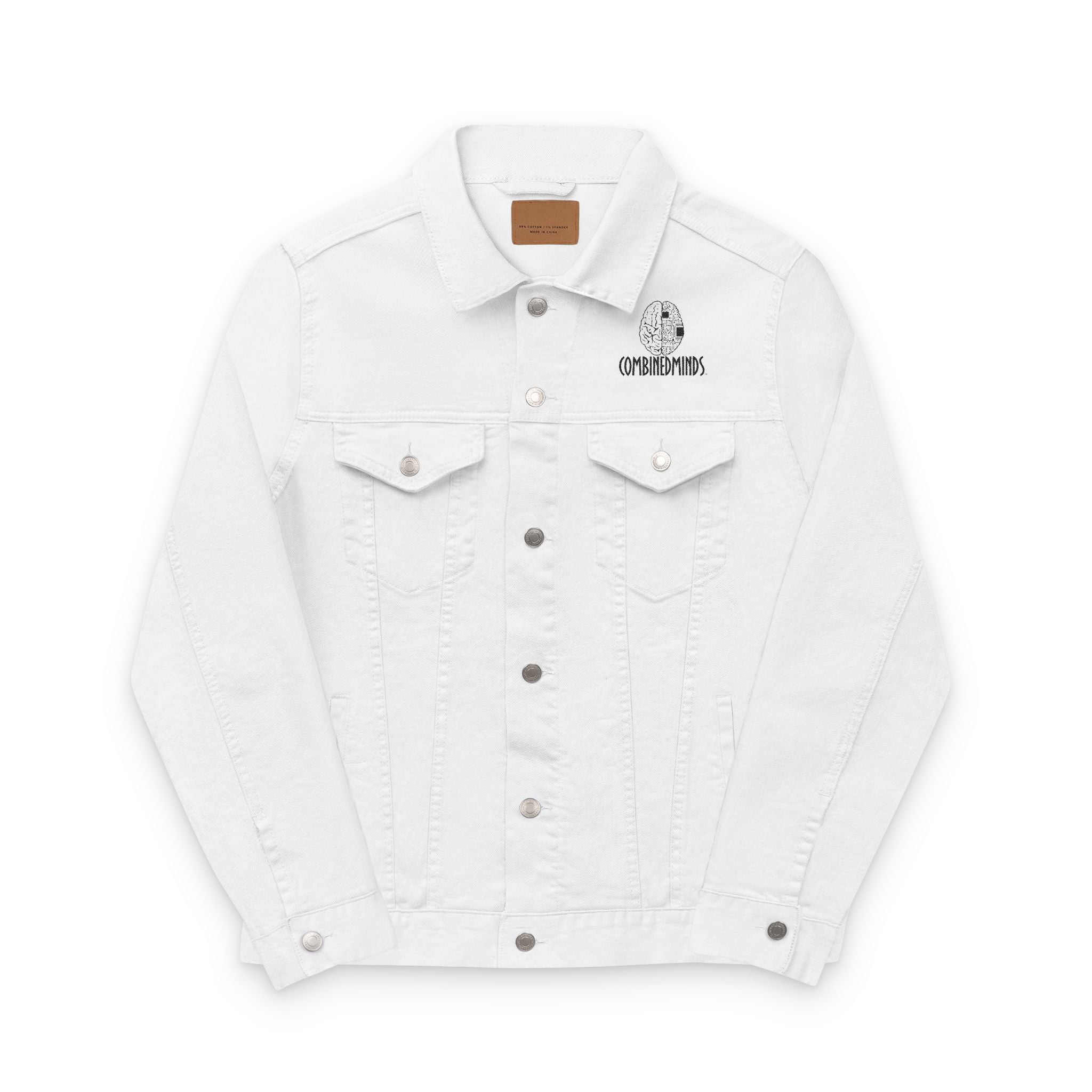 Embroidery CombinedMinds Unisex Denim Jacket with Black Logo, Casual Style, Streetwear