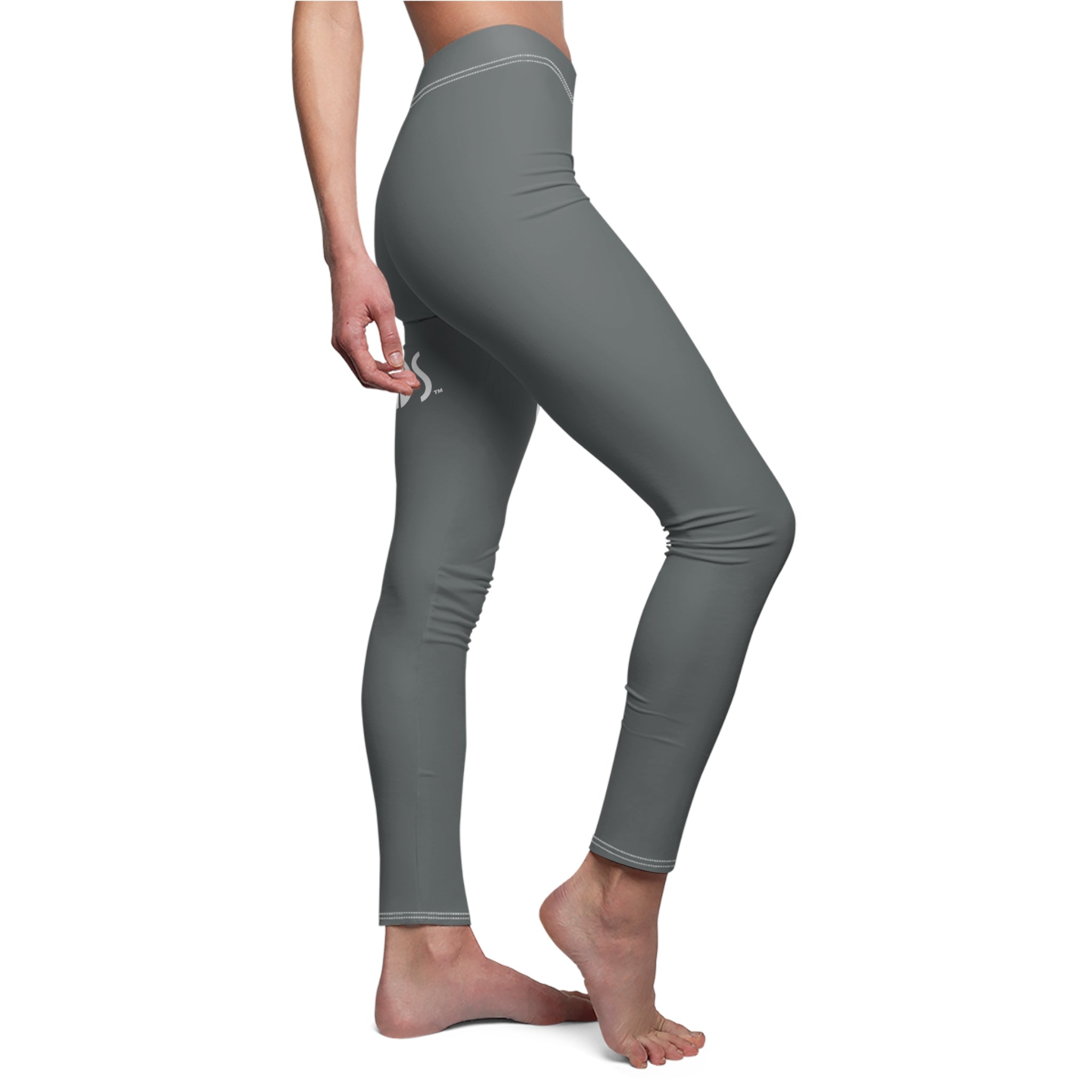 CombinedMinds Women's Cut & Sew Casual Leggings-Dark Grey/White Logo