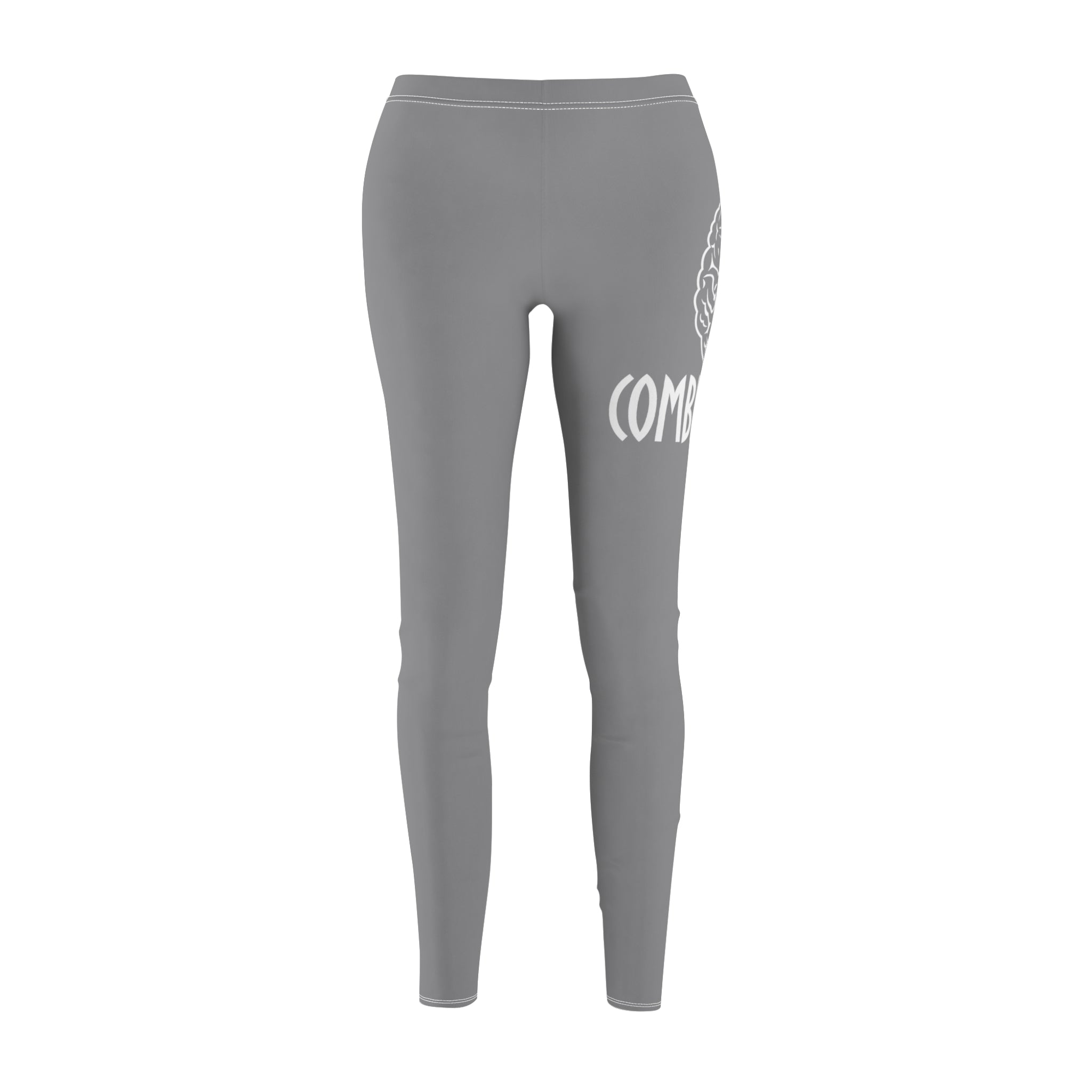 CombinedMinds Women's Cut & Sew Casual Leggings-Grey/White Logo