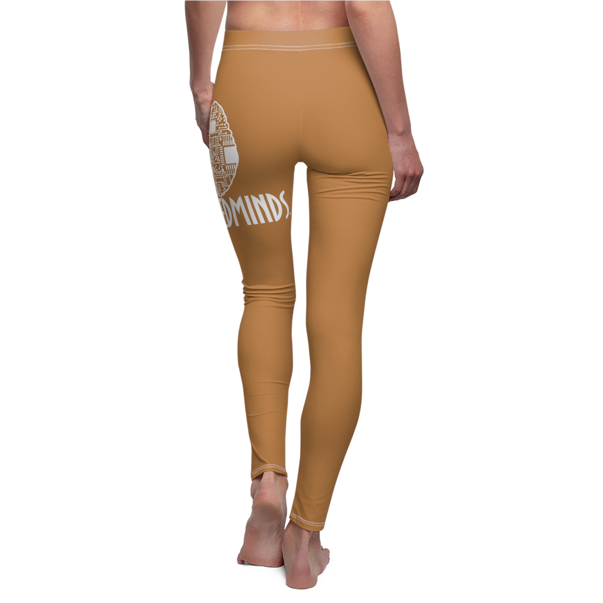 CombinedMinds Women's Cut & Sew Casual Leggings-Light Brown/White Logo