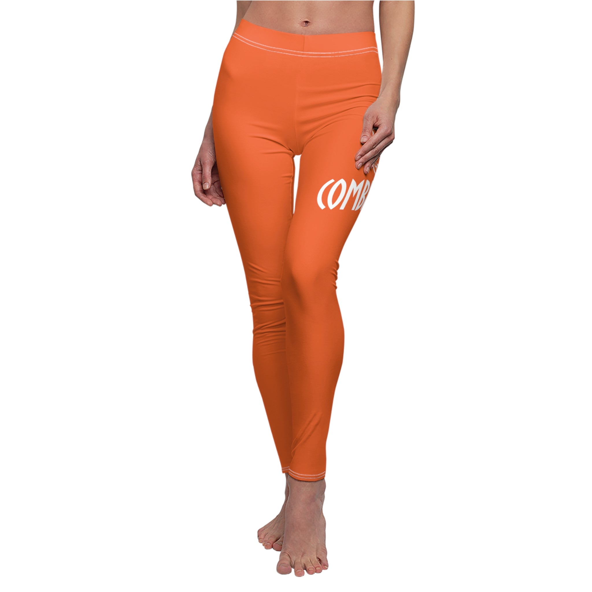 CombinedMinds Women's Cut & Sew Casual Leggings-Orange/White Logo