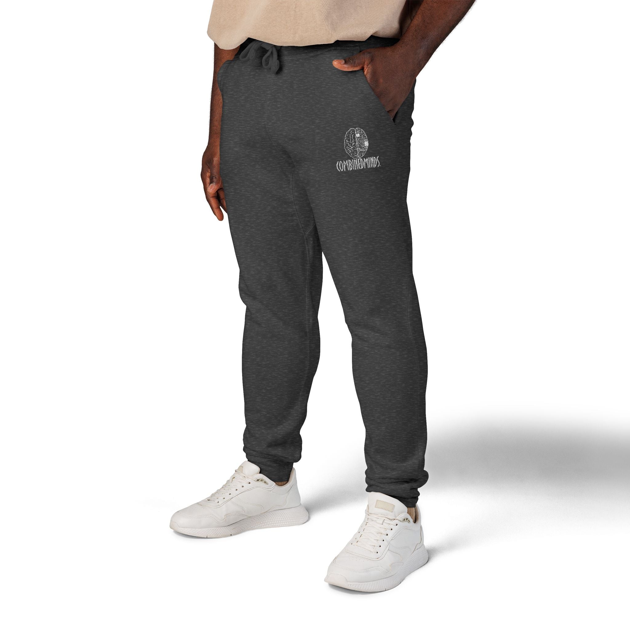 CombinedMinds Unisex Fleece Sweatpants (Embroidery) White Logo