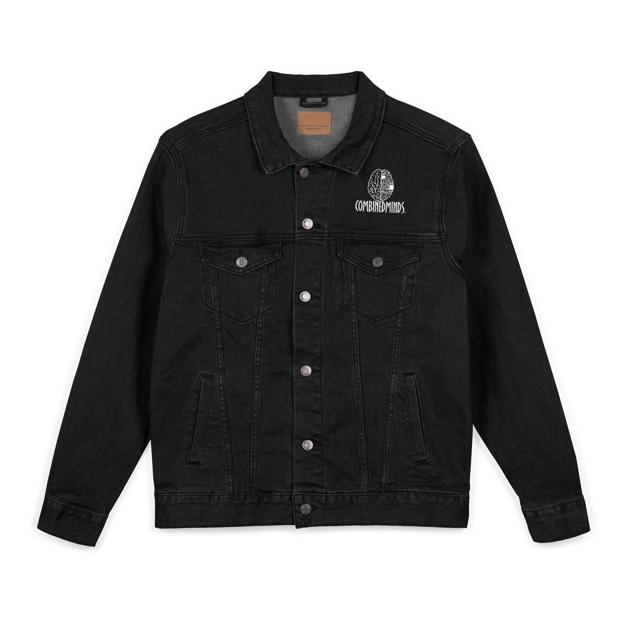 Embroidery CombinedMinds Unisex Denim Jacket with White Logo, Casual Style, Streetwear