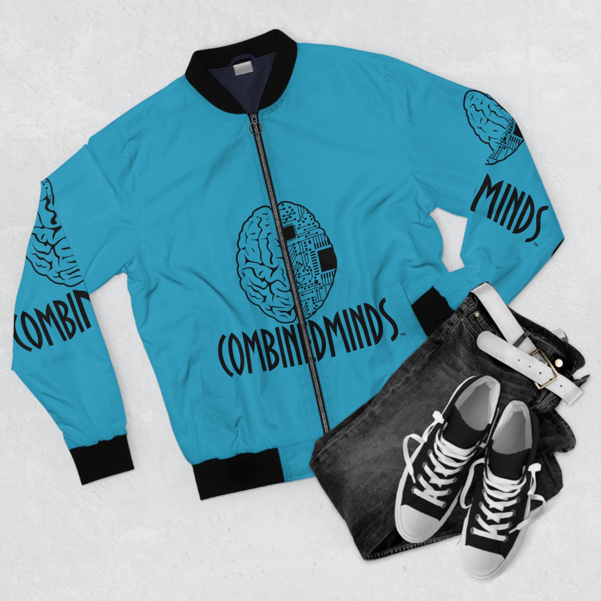 CombinedMinds Bomber Jacket - Turquoise/Black Logo