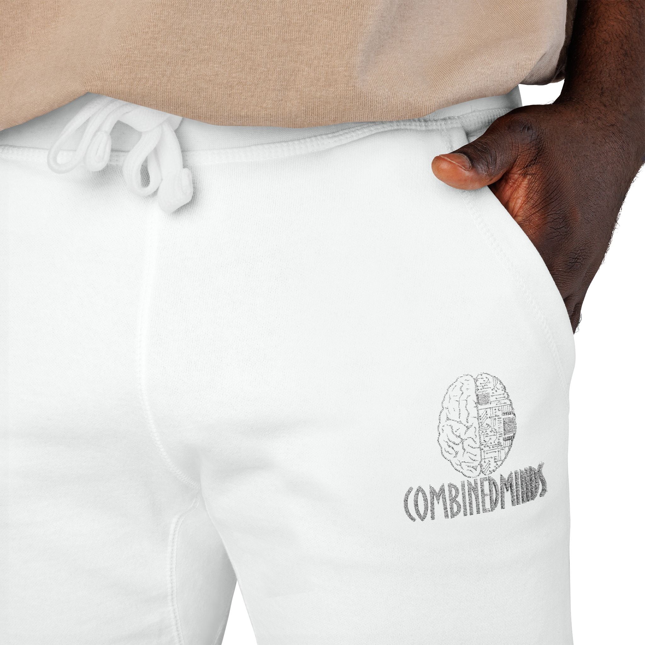 CombinedMinds Unisex Fleece Sweatpants (Embroidery) White Logo