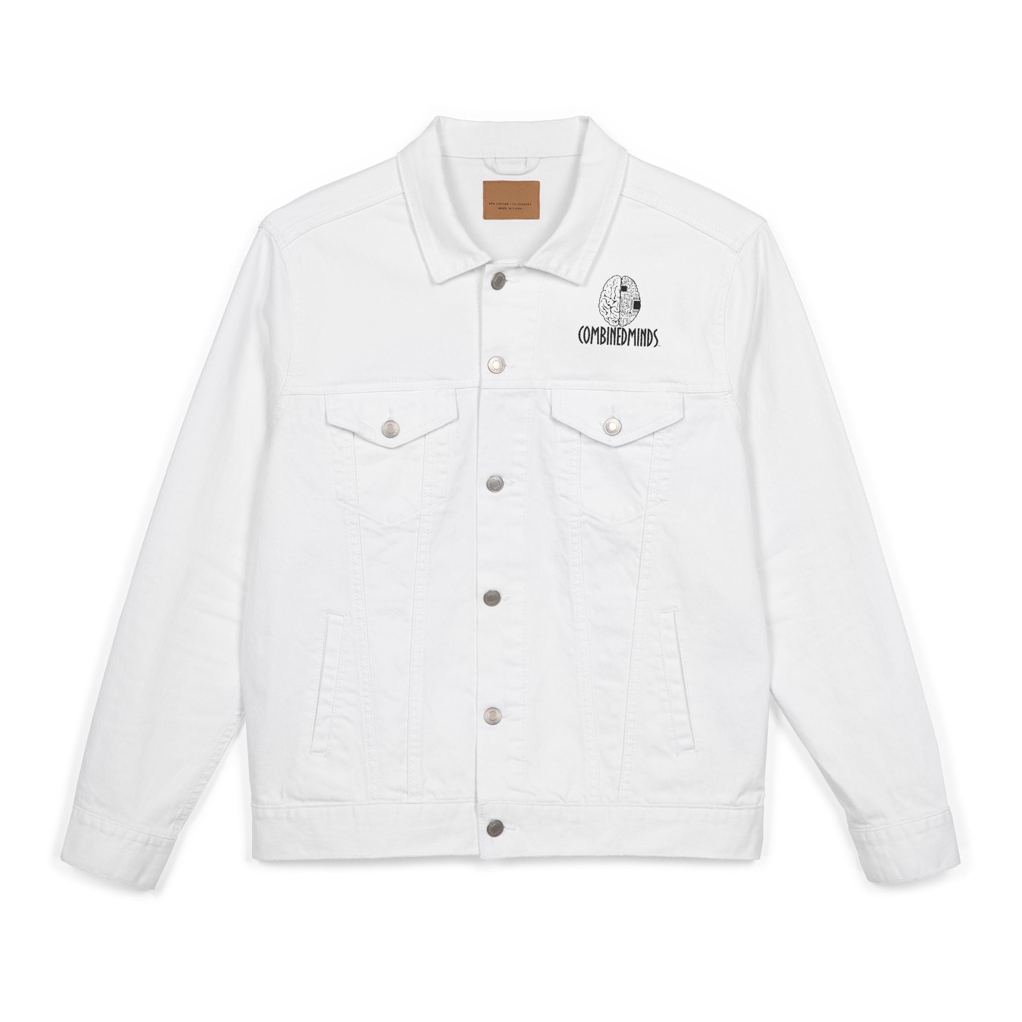 Embroidery CombinedMinds Unisex Denim Jacket with Black Logo, Casual Style, Streetwear