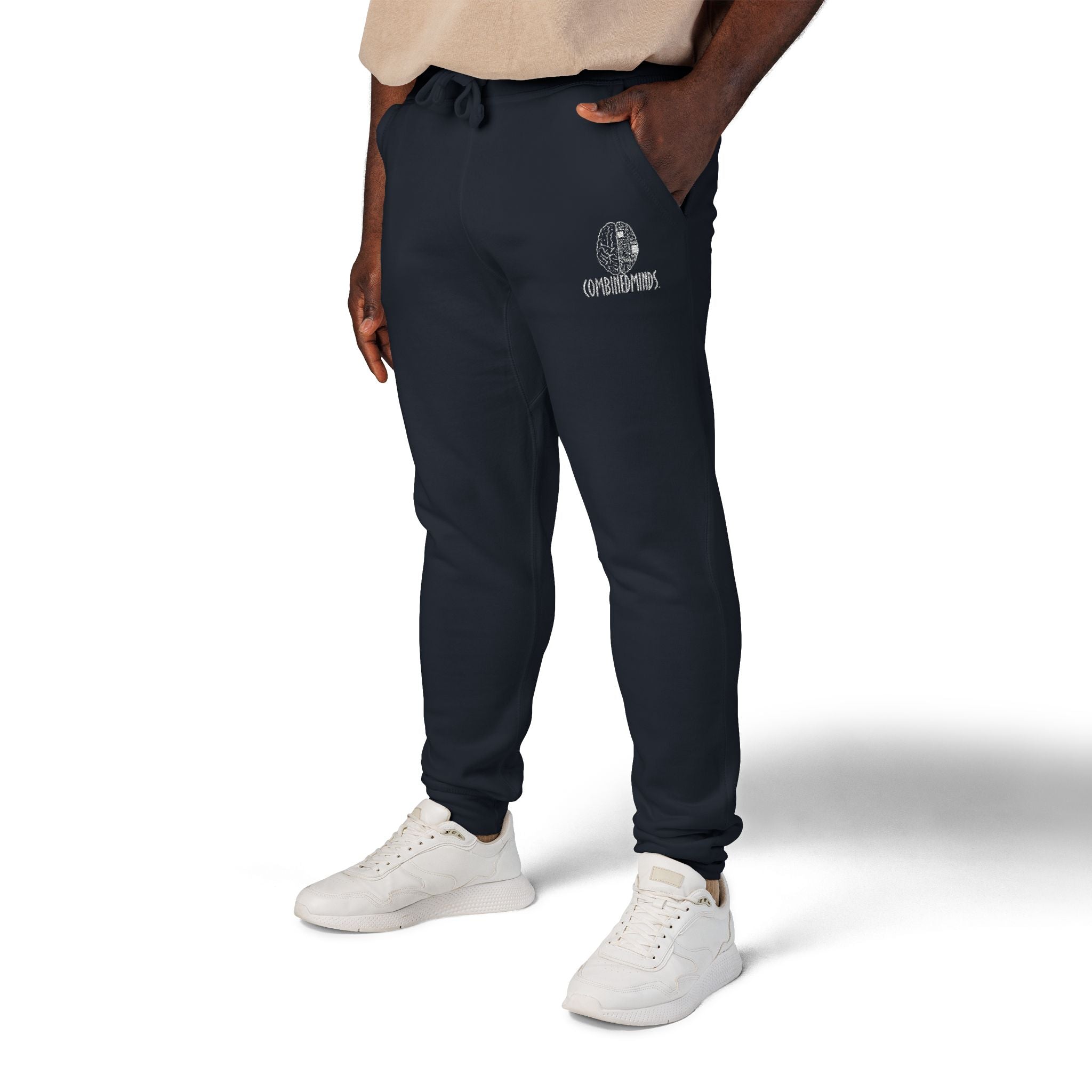 CombinedMinds Unisex Fleece Sweatpants (Embroidery) White Logo