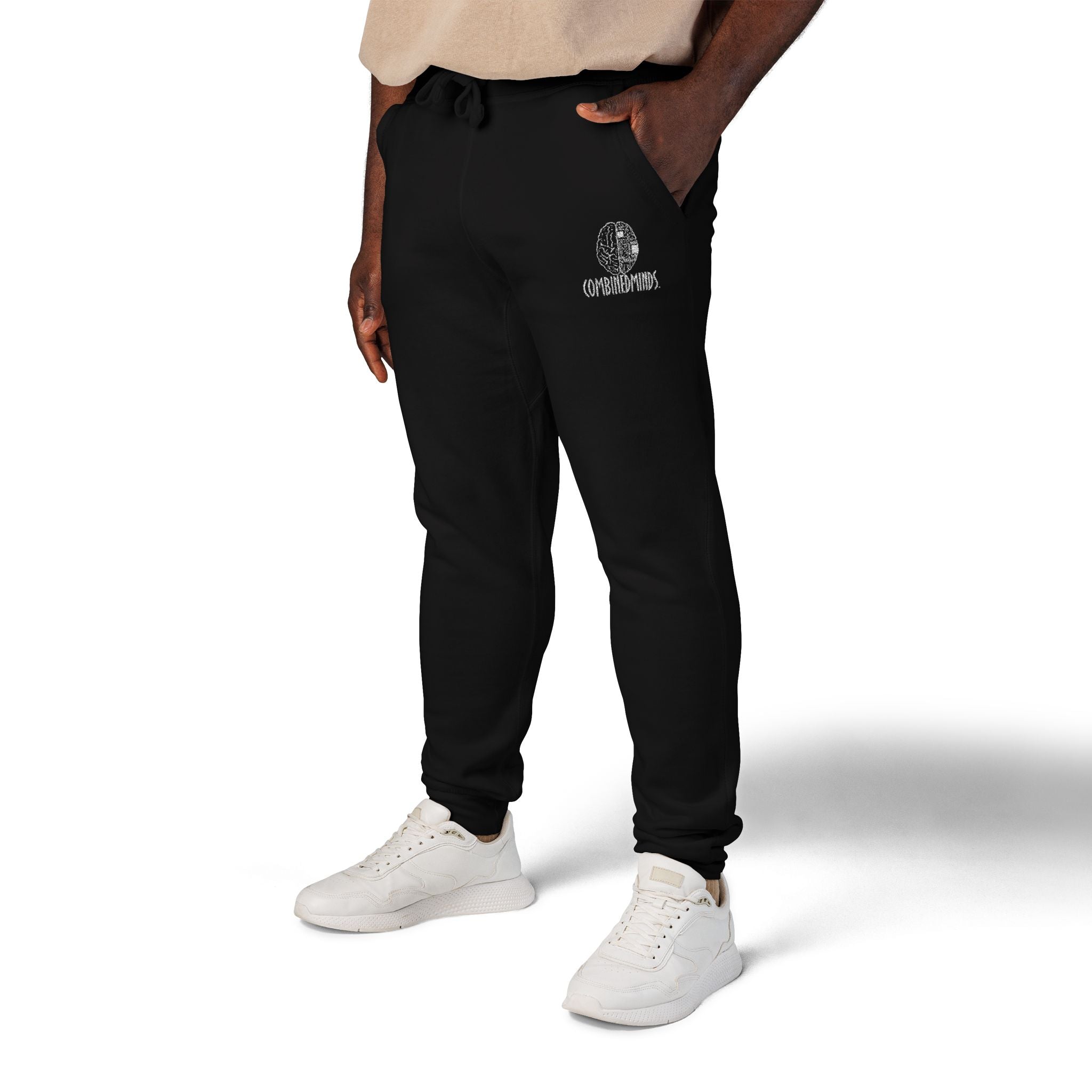CombinedMinds Unisex Fleece Sweatpants (Embroidery) White Logo