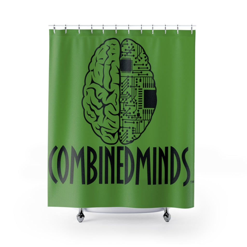 CombinedMinds Shower Curtains - Black Logo Green