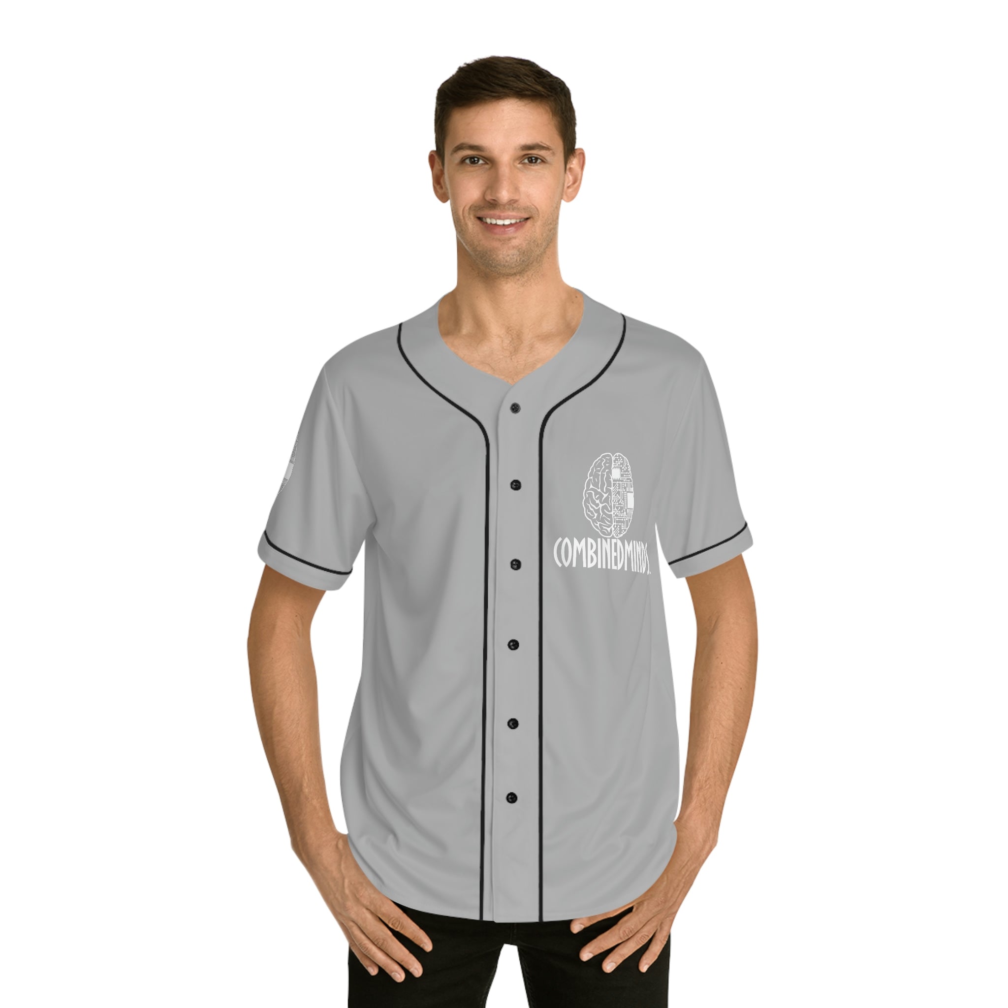 CombinedMinds Men's Baseball Jersey - White Logo Light Grey