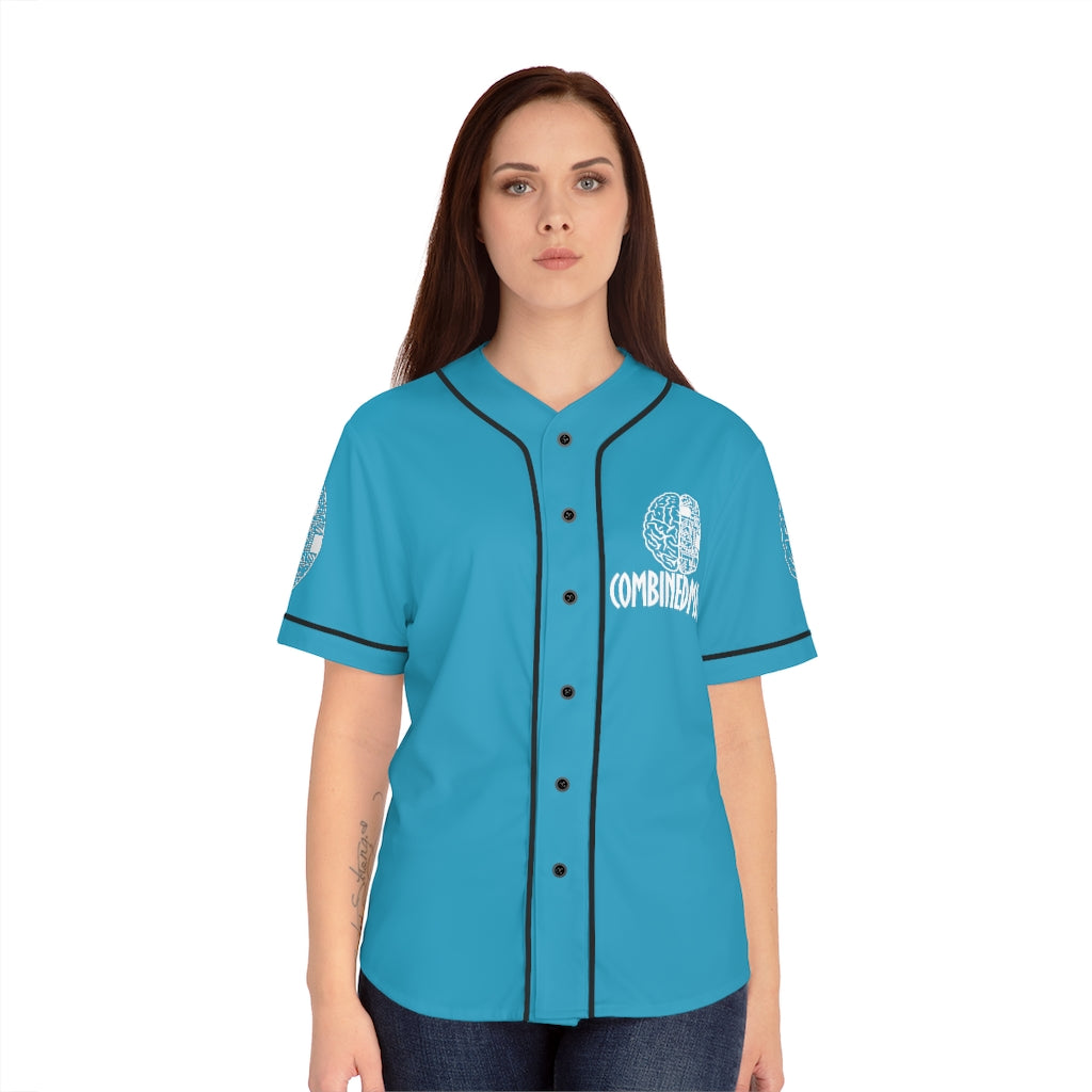 CombinedMinds Women's Baseball Jersey - White Logo Turquoise