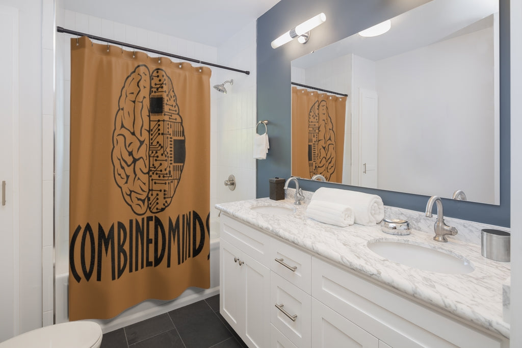 CombinedMinds Shower Curtains - Black Logo Light Brown