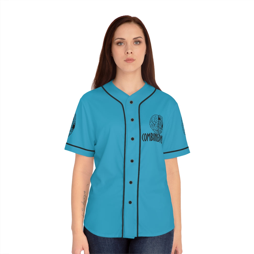 CombinedMinds Women's Baseball Jersey - Black Logo Turquoise