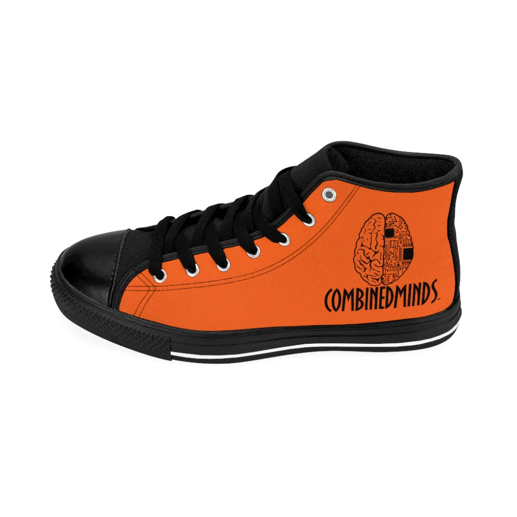 CombinedMinds Men's High-top Sneakers- Orange Black Logo