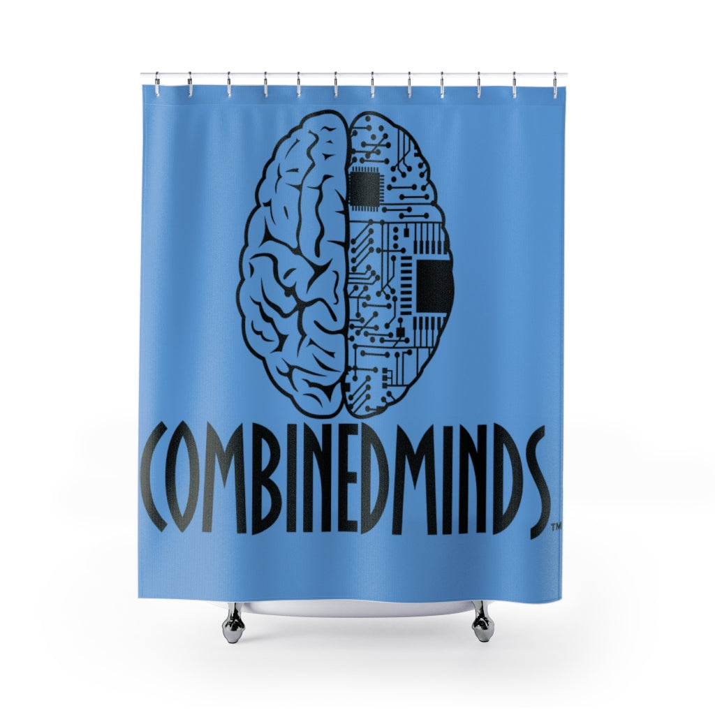 CombinedMinds Shower Curtains - Black Logo Light Blue