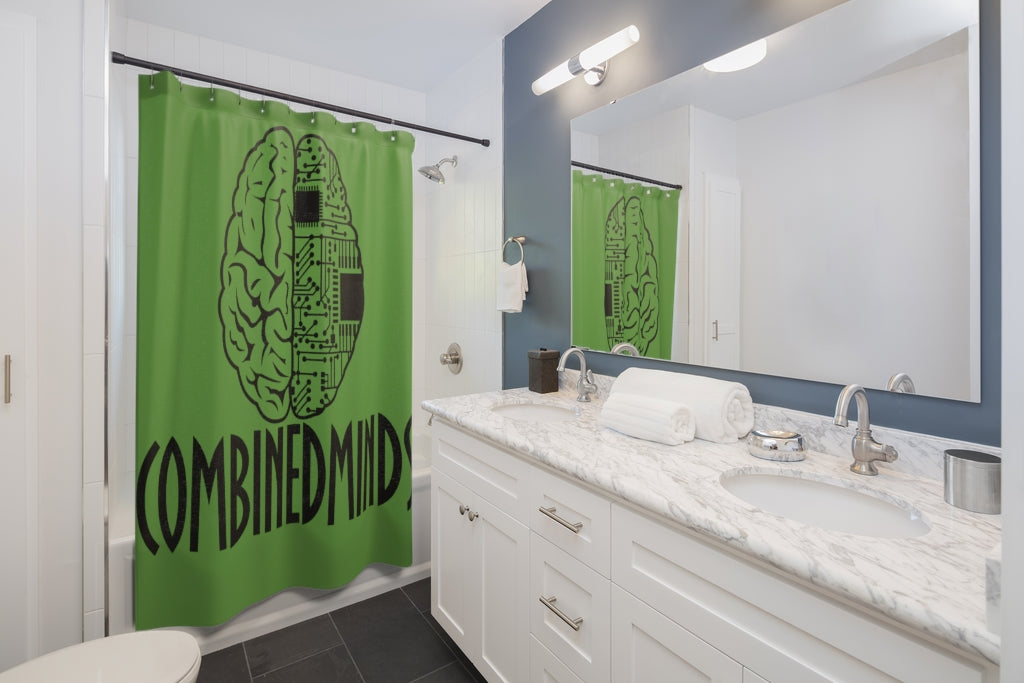 CombinedMinds Shower Curtains - Black Logo Green