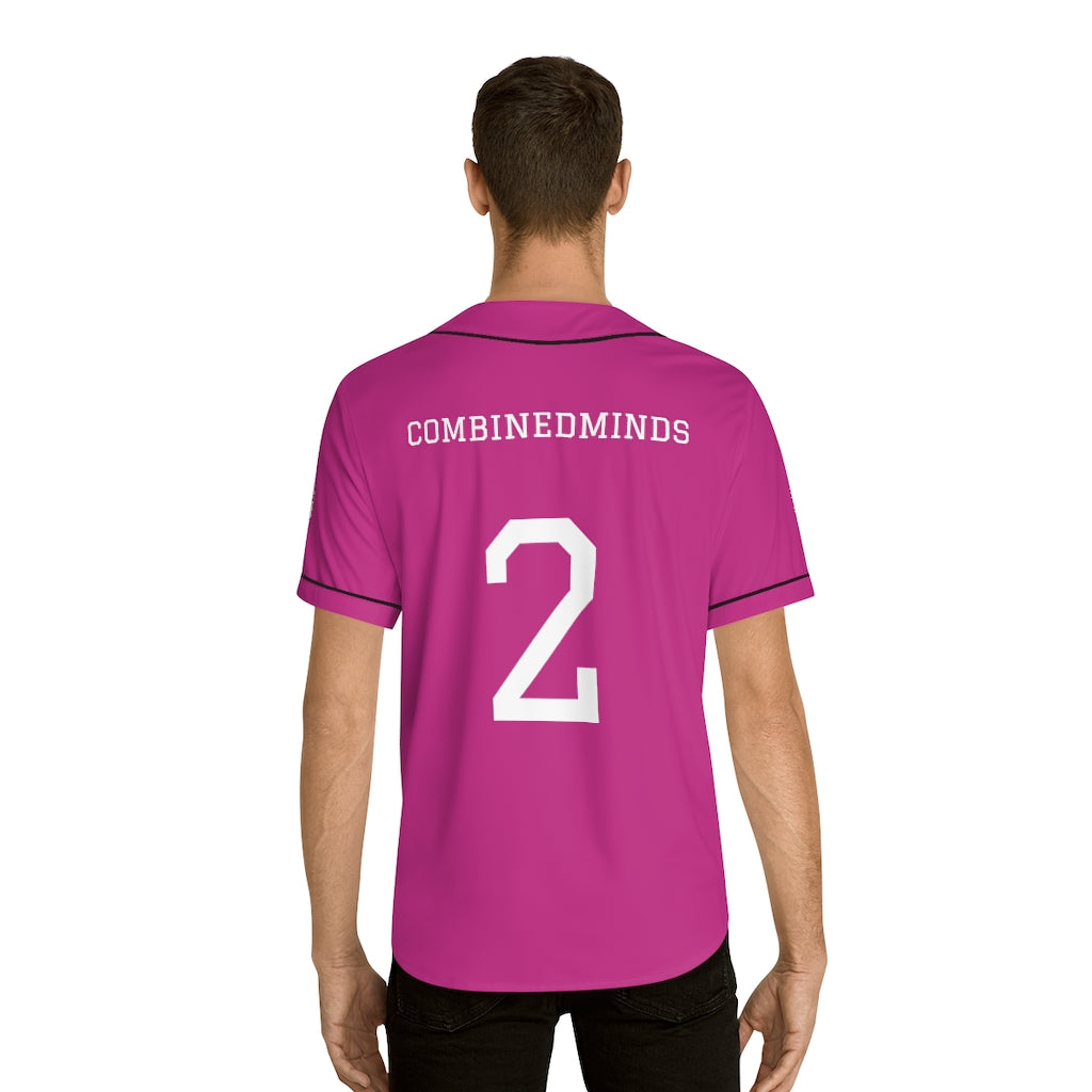 CombinedMinds Men's Baseball Jersey - White Logo Pink