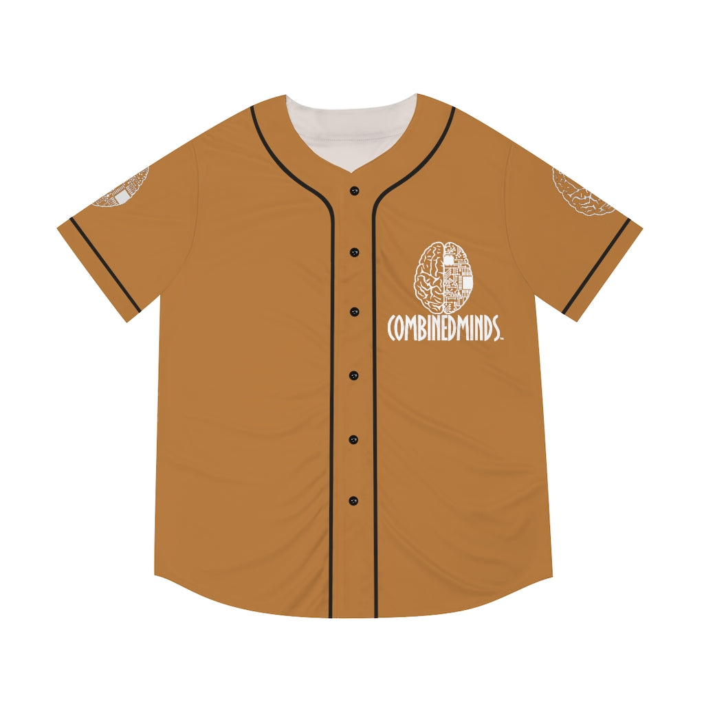 CombinedMinds Men's Baseball Jersey- White Logo Light Brown