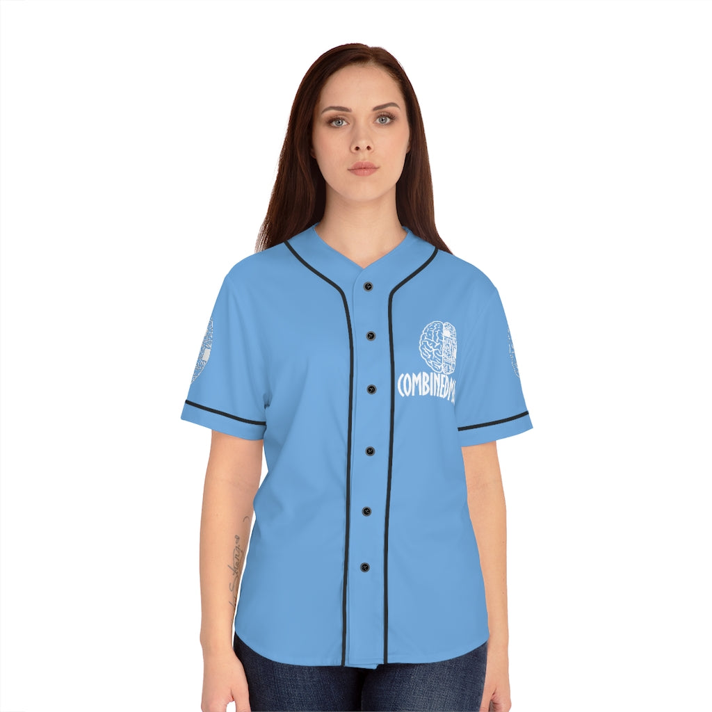 CombinedMinds Women's Baseball Jersey - White Logo Light Blue