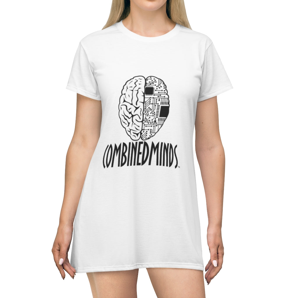 CombinedMinds All Over Print T-Shirt Dress-B/W Logo