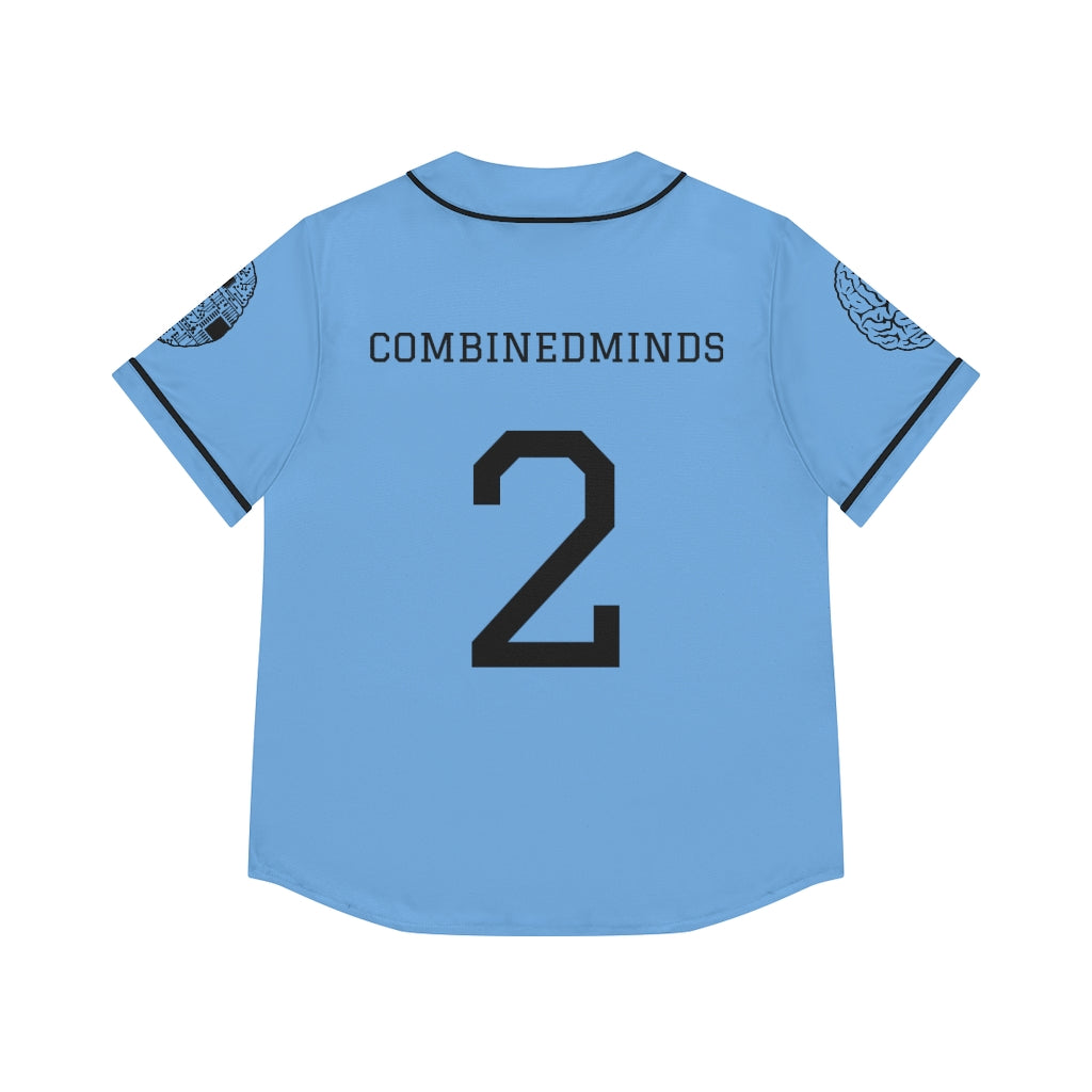 CombinedMinds Women's Baseball Jersey - Black Logo Light Blue
