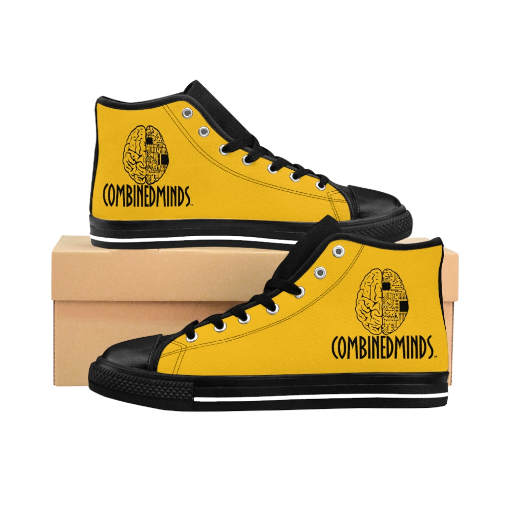 CombinedMinds Men's High-top Sneakers- Yellow Black Logo