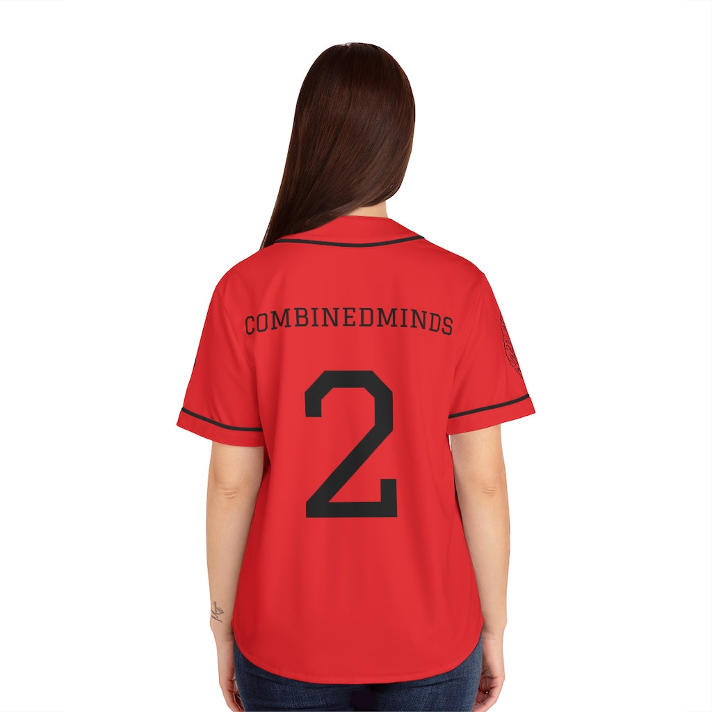 CombinedMinds Women's Baseball Jersey - Black Logo Red