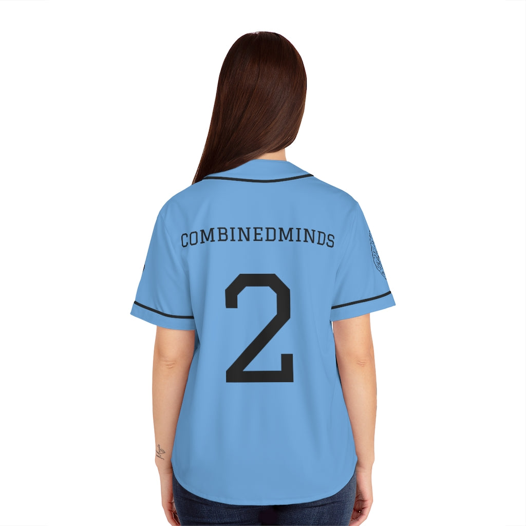 CombinedMinds Women's Baseball Jersey - Black Logo Light Blue