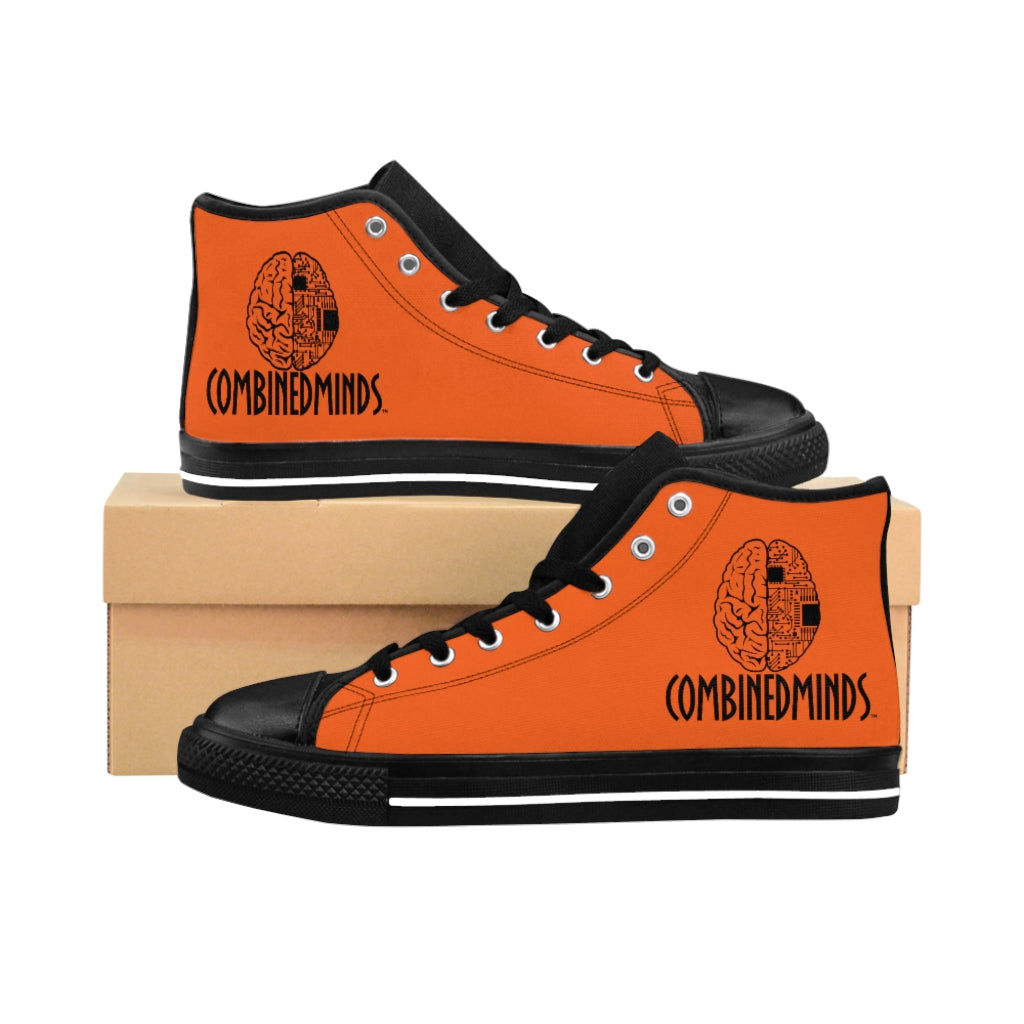 CombinedMinds Men's High-top Sneakers- Orange Black Logo