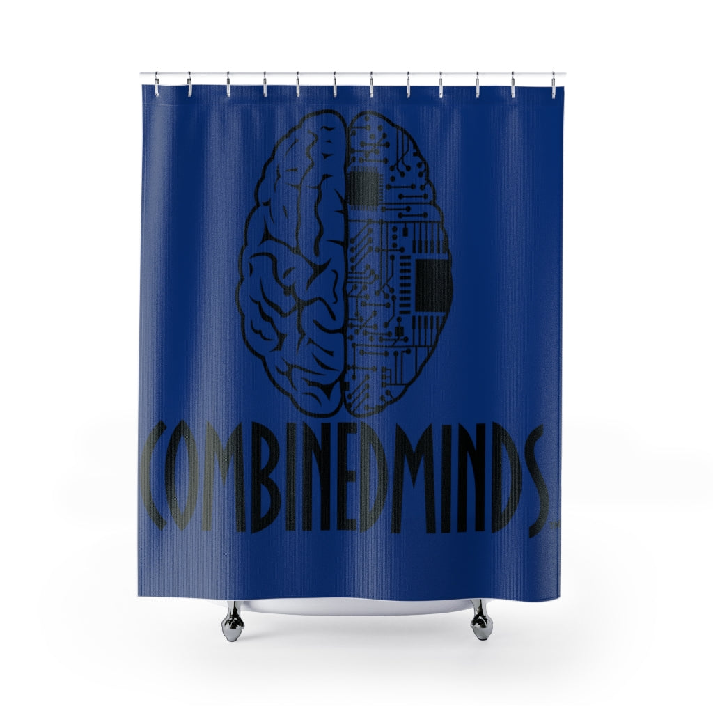 CombinedMinds Shower Curtains - Black Logo Royal Blue