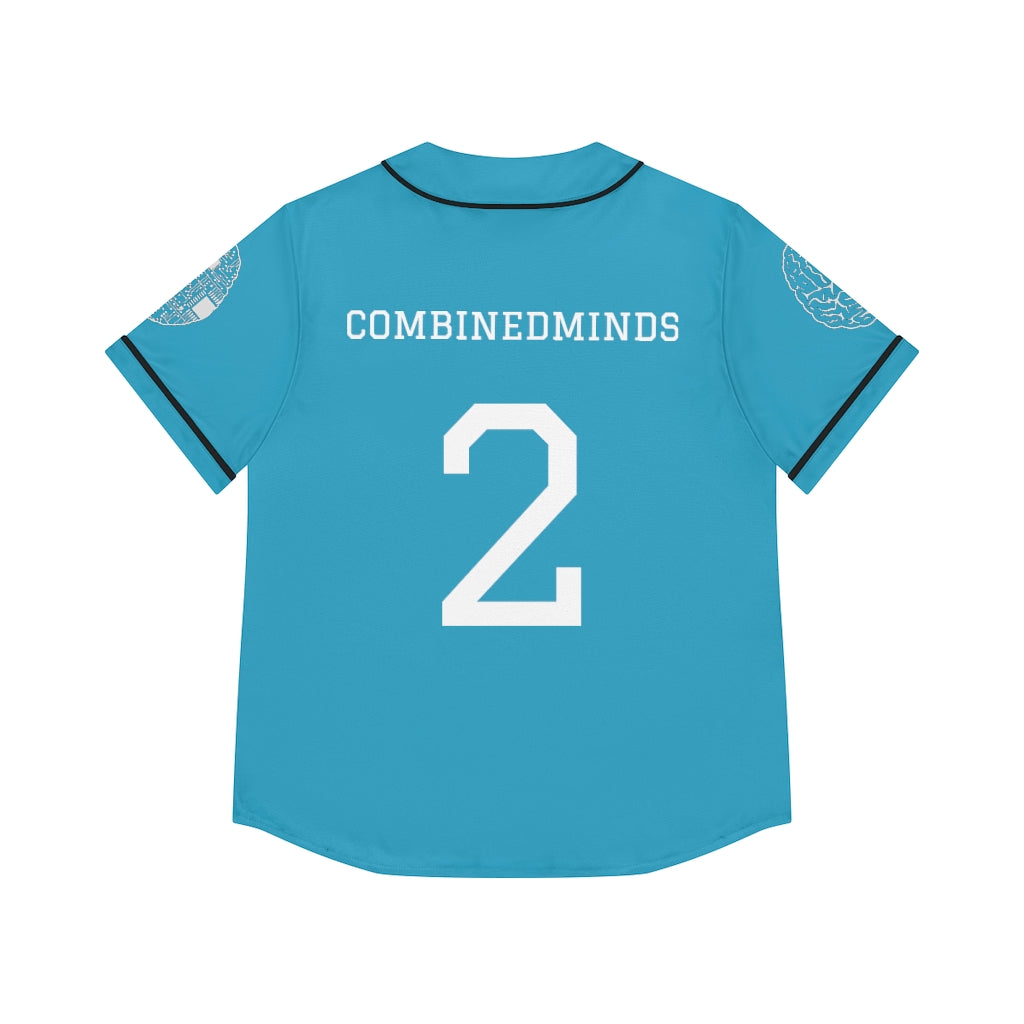 CombinedMinds Women's Baseball Jersey - White Logo Turquoise
