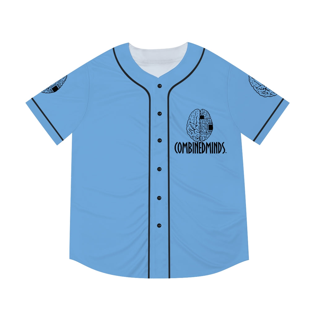 CombinedMinds Men's Baseball Jersey - Black Logo Light Blue