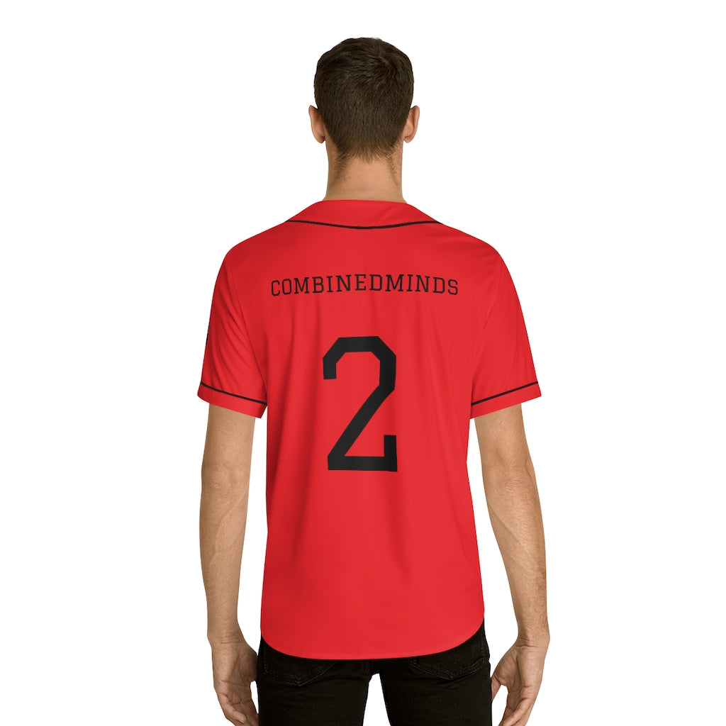 CombinedMinds Men's Baseball Jersey - Black Logo Red