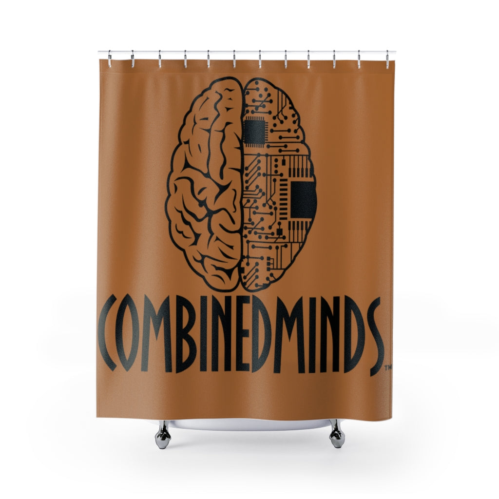 CombinedMinds Shower Curtains - Black Logo Light Brown