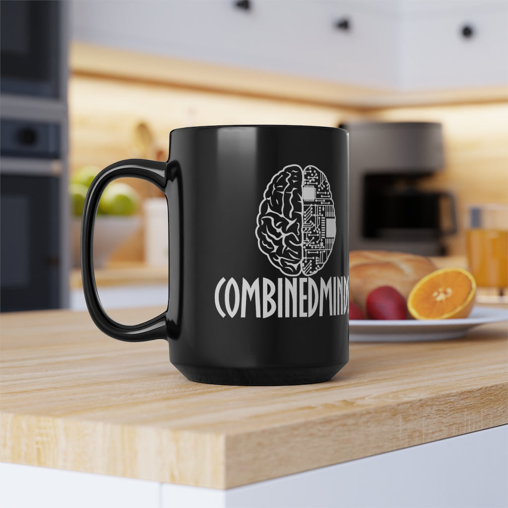 CombinedMinds Black Mug, 15oz - White Logo