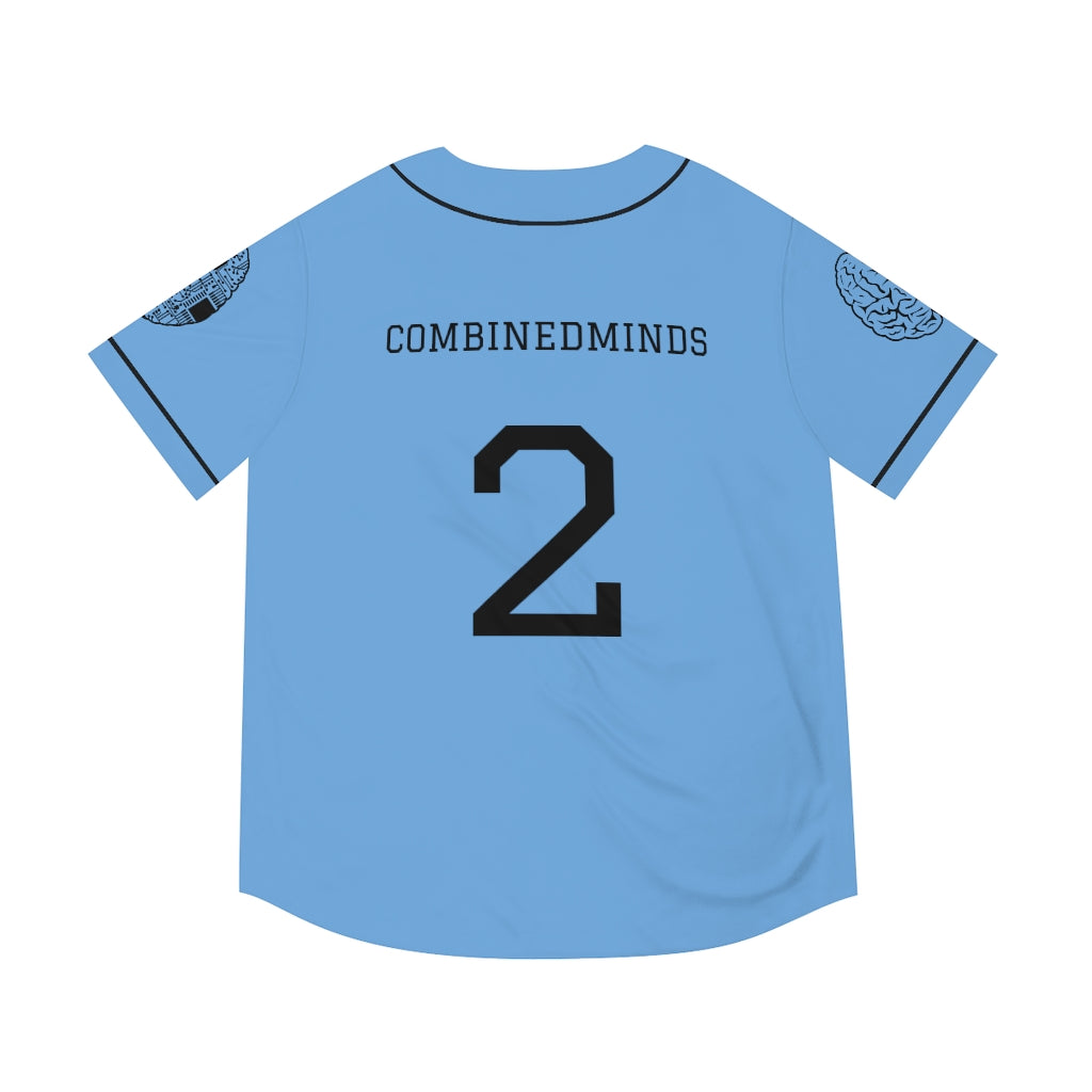 CombinedMinds Men's Baseball Jersey - Black Logo Light Blue