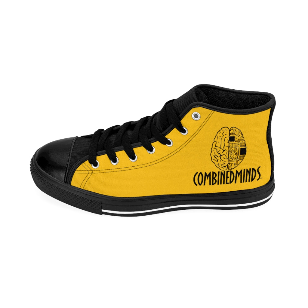 CombinedMinds Men's High-top Sneakers- Yellow Black Logo