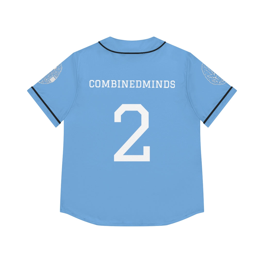 CombinedMinds Women's Baseball Jersey - White Logo Light Blue